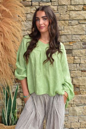 Kiti Paisley Damask Artist Smock Soft Olive